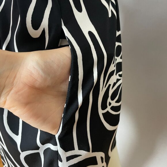 BCBGMaxAzria‎ Dress Abstract Print Black White Tie Waist Pockets Size Medium - Picture 10 of 10